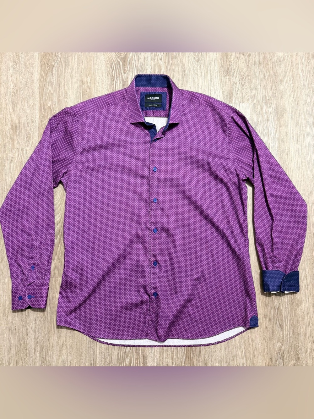 MACEOO Paris Men’s XL Purple Geometric Button Up Shirt Italian Fabric Cotton